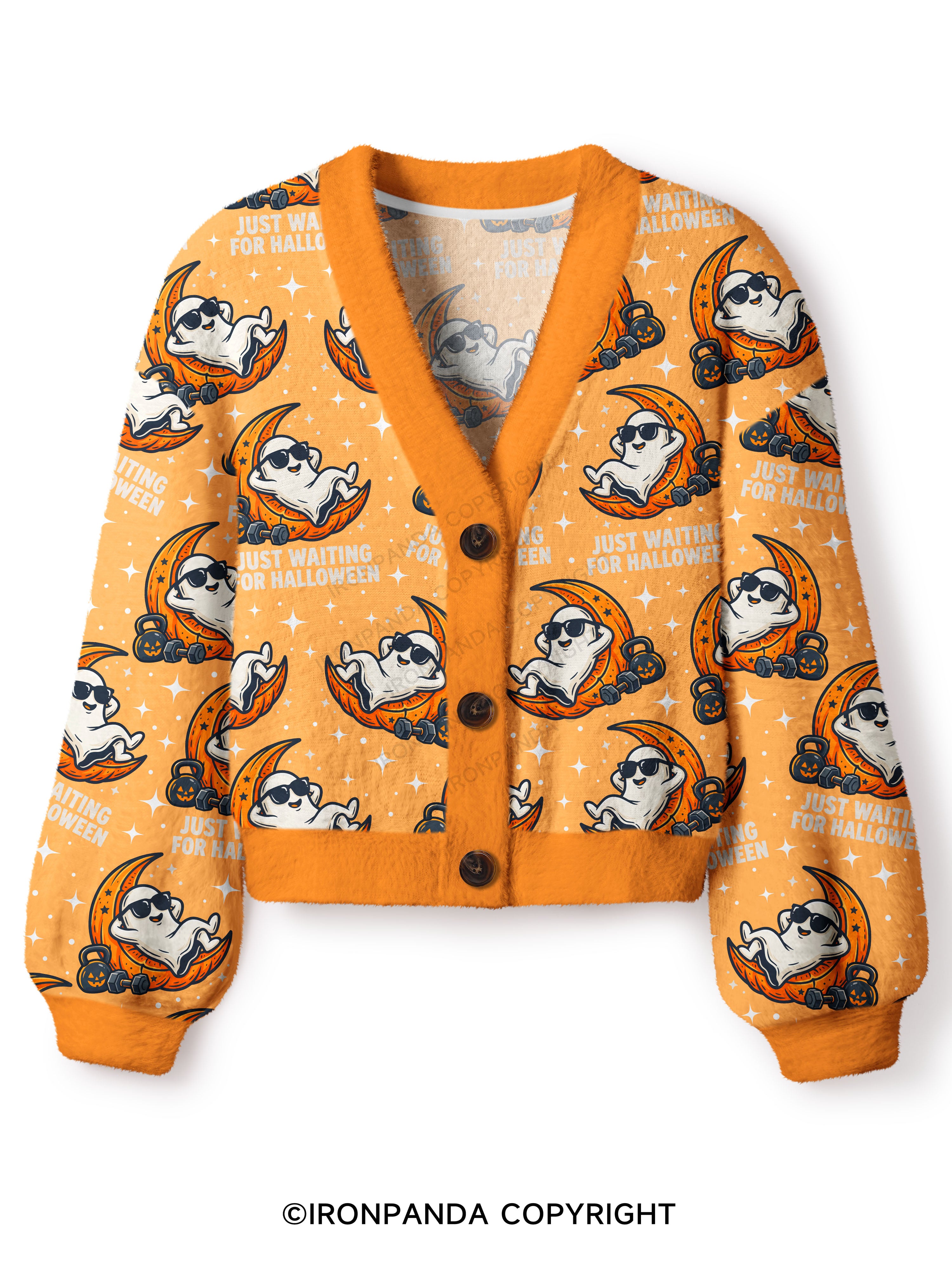 JUST WAITING FOR HALLOWEEN GYM GHOST Crop Ugly Cardigan Sweater