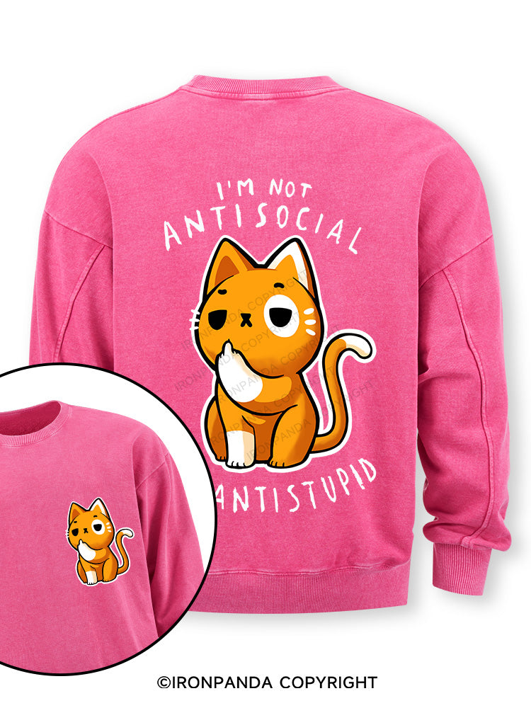 Antisocial cute Cat Double-Sided Printed Washed Sweatshirt