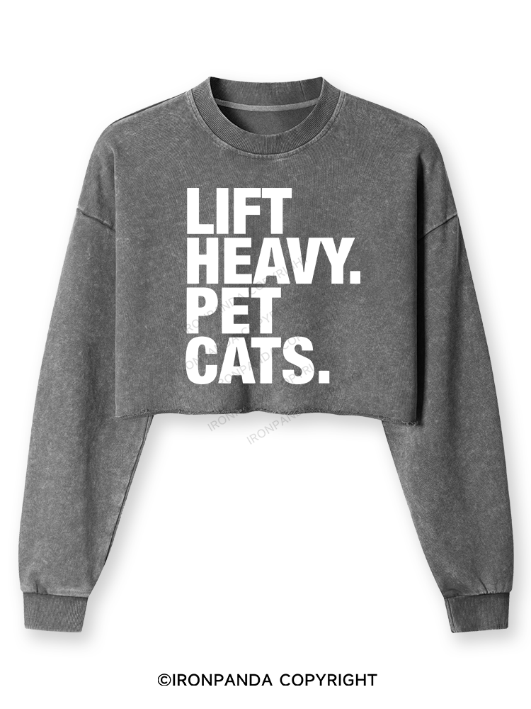 Lift Heavy Pet Cats Washed Long-Sleeve Crop Top