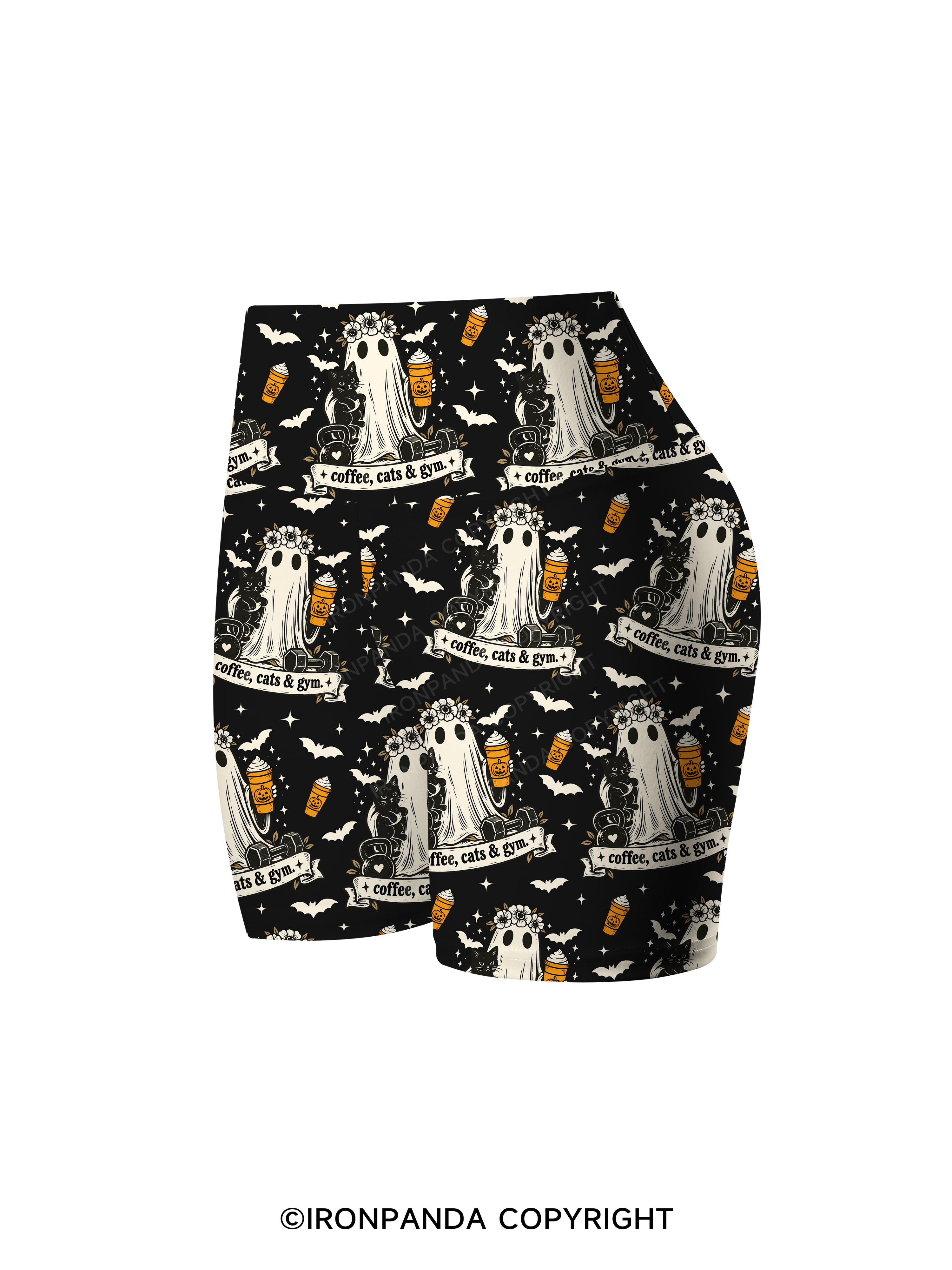COFFEE, CATS & GYM HAPPY HALLOWEEN Printed Yoga Cycling Shorts