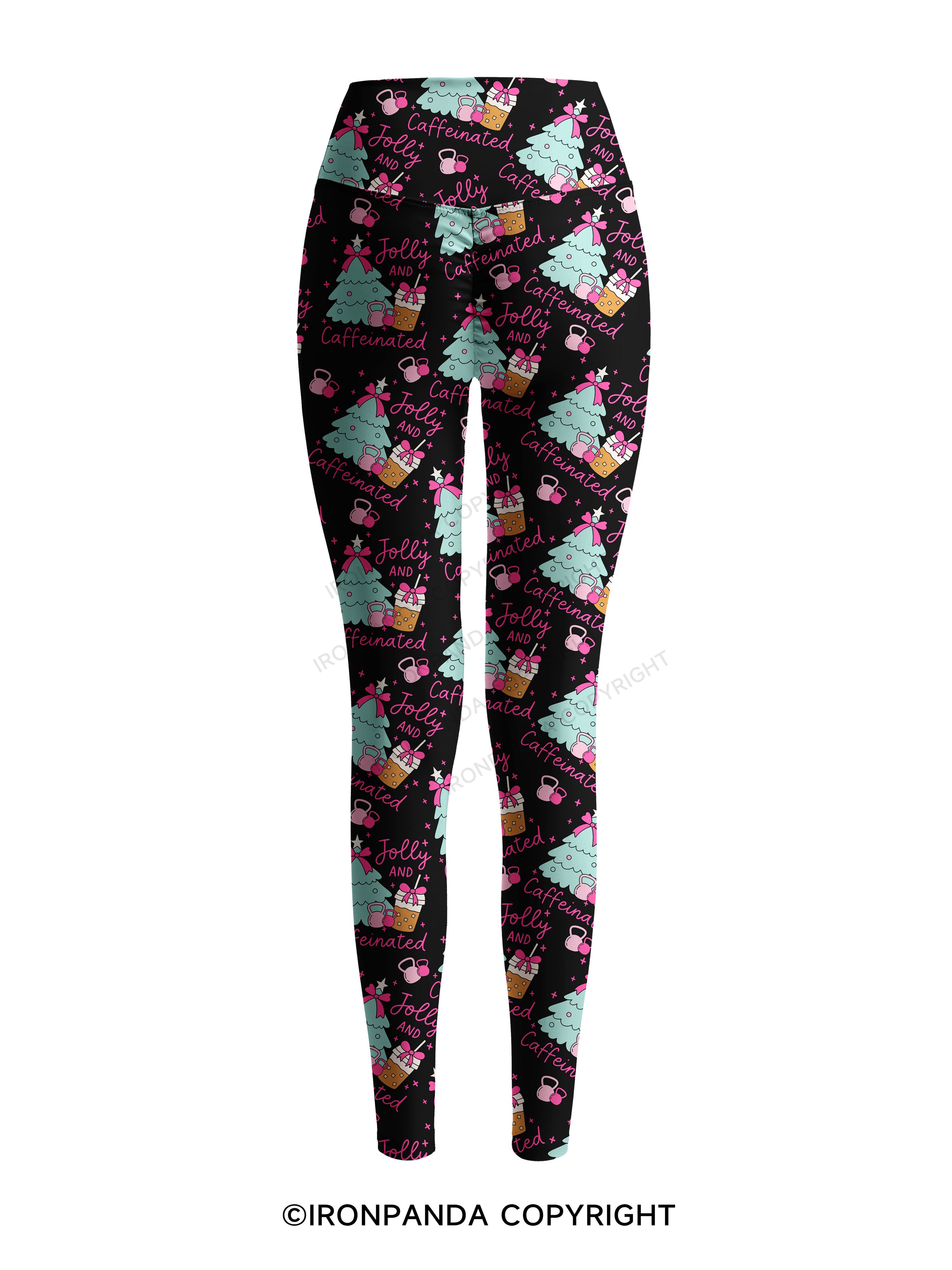 JOLLY AND CAFFEINATED Printed Yoga Pants