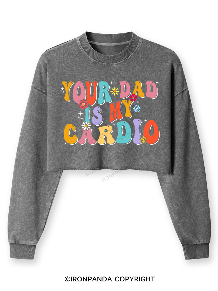 Your Dad Is My Cardio Washed Long-Sleeve Crop Top