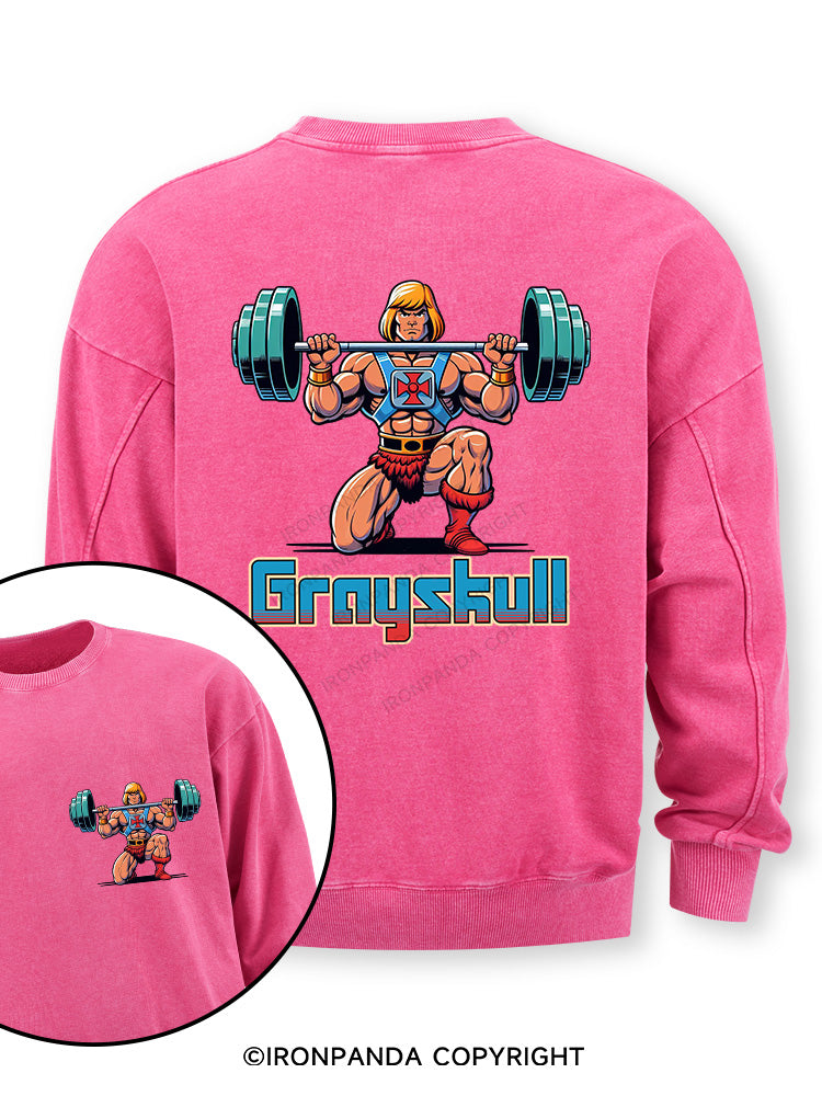 grayskull he man weightliting Double-Sided Printed Washed Sweatshirt