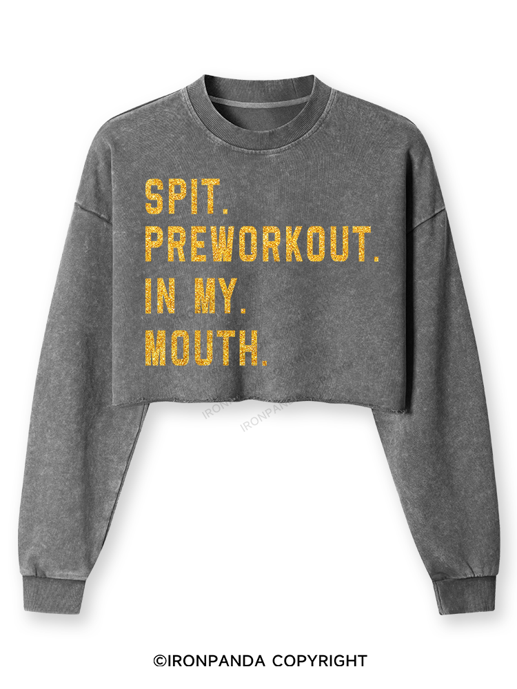 SPIT PREWORKOUT IN MY MOUTH Washed Long-Sleeve Crop Top