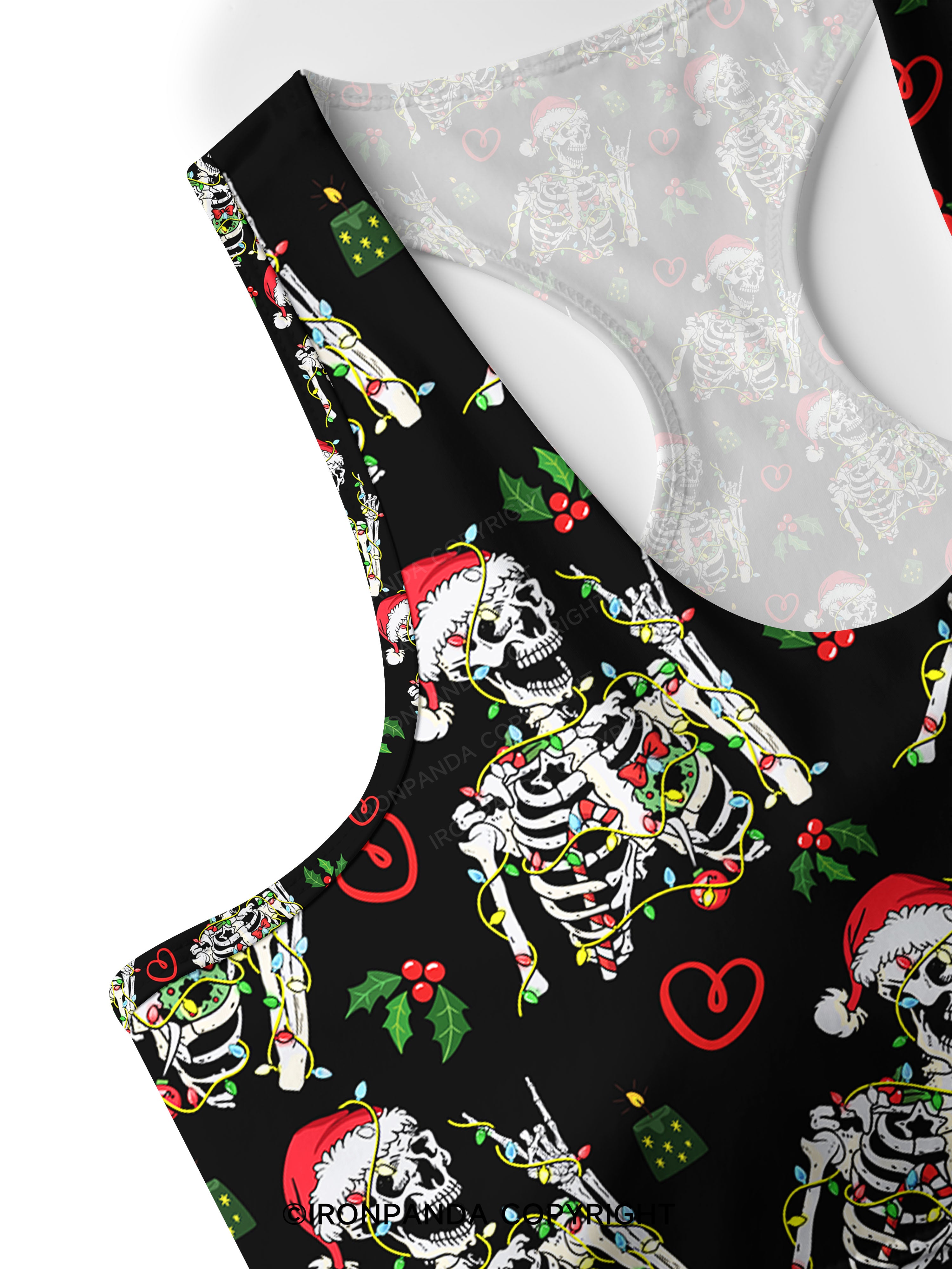 SKELETON WITH CHRISTMAS LIGHTS Racerback Sports Bra