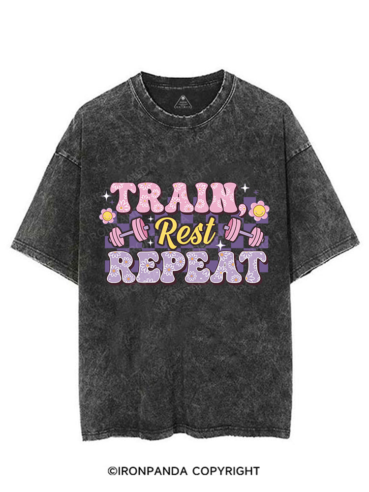 TRAIN, REST, REPEAT  VINTAGE GYM SHIRT