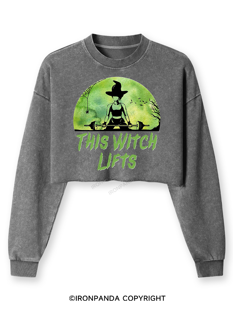 THIS WITCH LIFTS Washed Long-Sleeve Crop Top