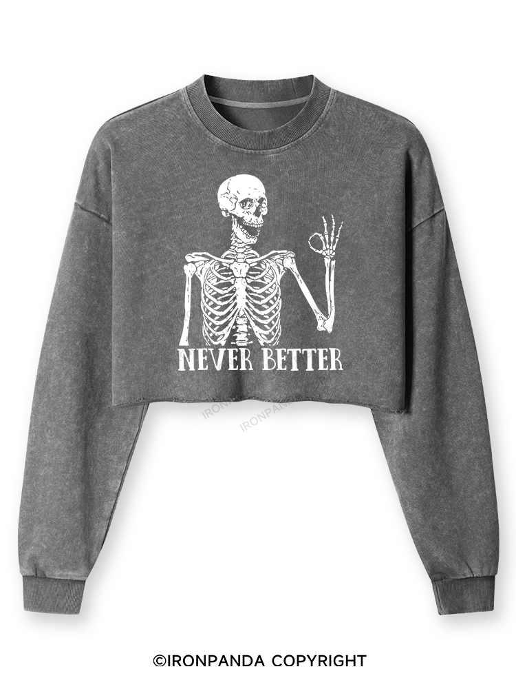 NEVER BETTER SKELETON Washed Long-Sleeve Crop Top