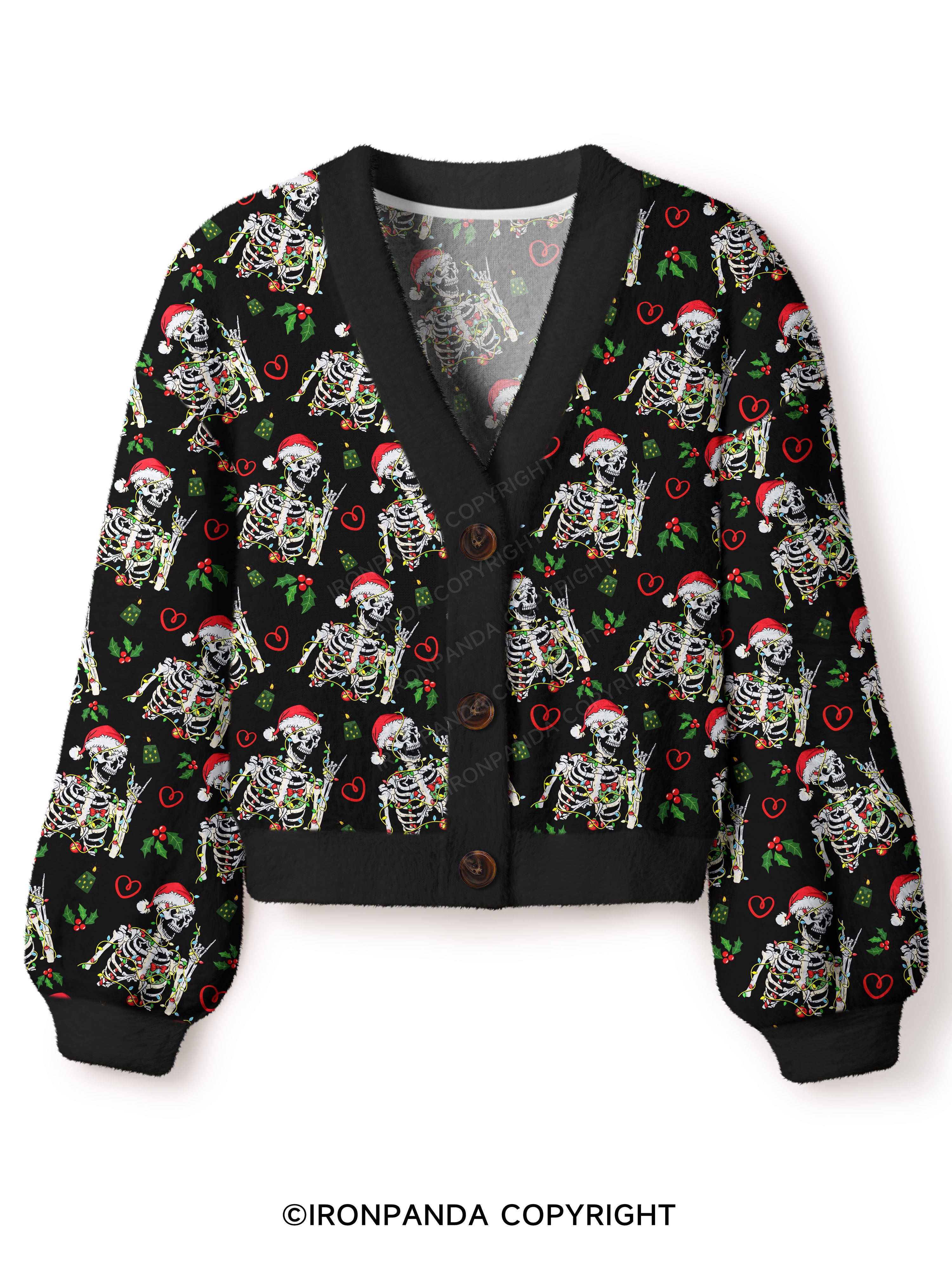 SKELETON WITH CHRISTMAS LIGHTS Crop Ugly Cardigan Sweater