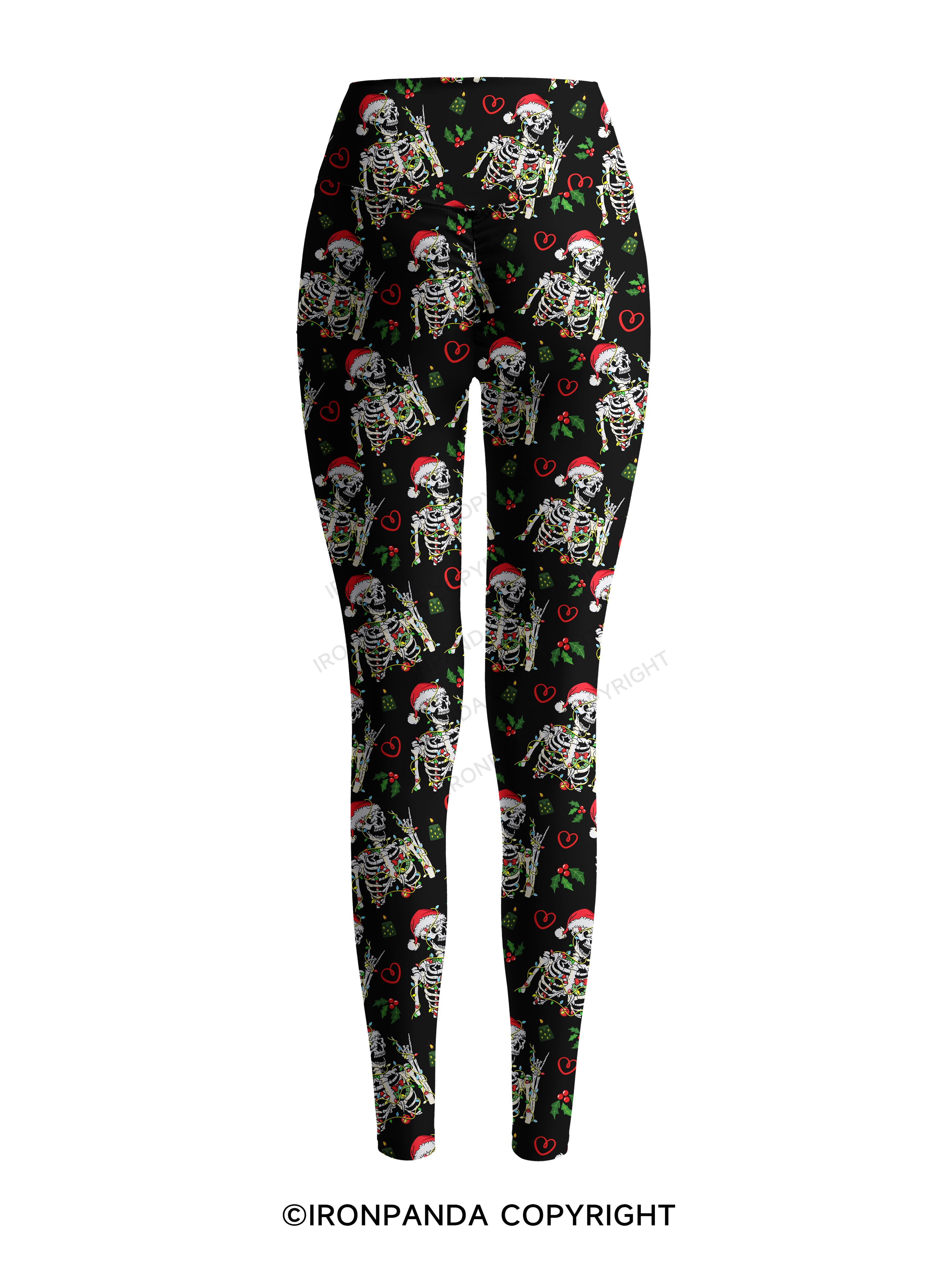 SKELETON WITH CHRISTMAS LIGHTS Printed Yoga Pants