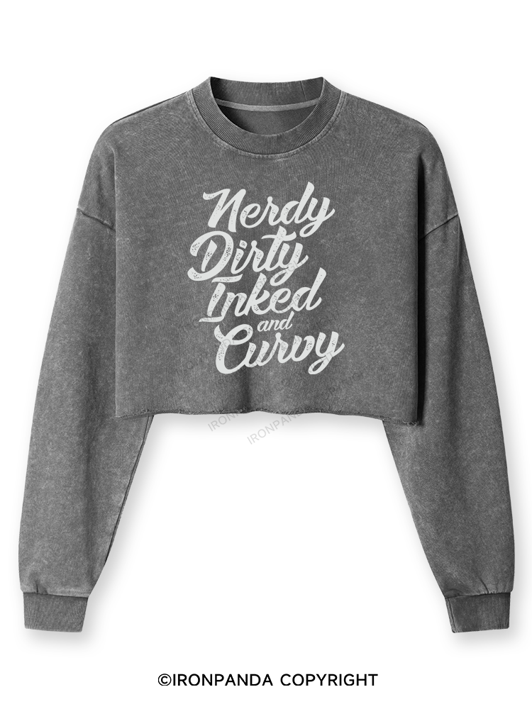 NERDY DIRTY INKED AND CURVY Washed Long-Sleeve Crop Top