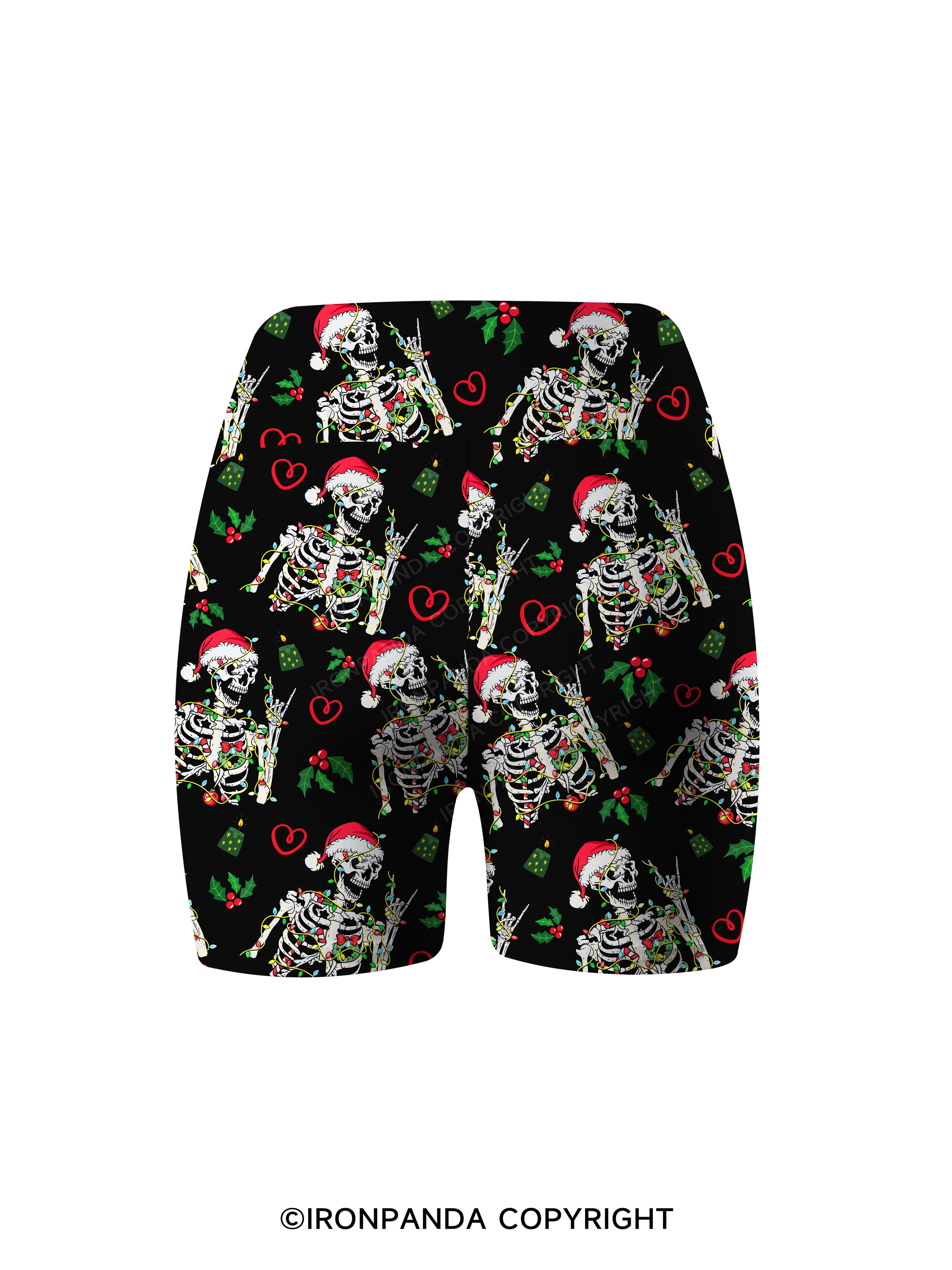 SKELETON WITH CHRISTMAS LIGHTS Printed Yoga Cycling Shorts