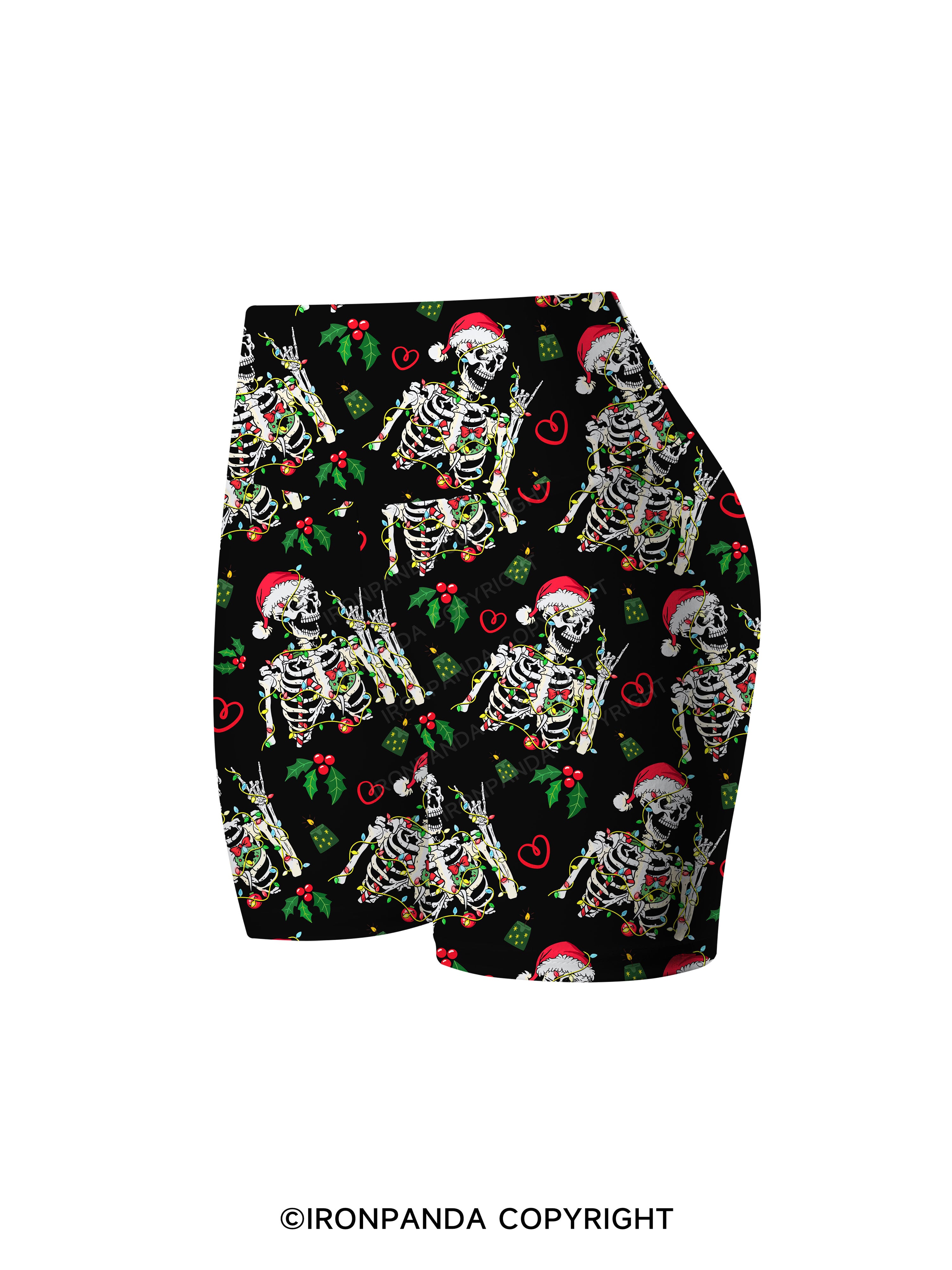 SKELETON WITH CHRISTMAS LIGHTS Printed Yoga Cycling Shorts