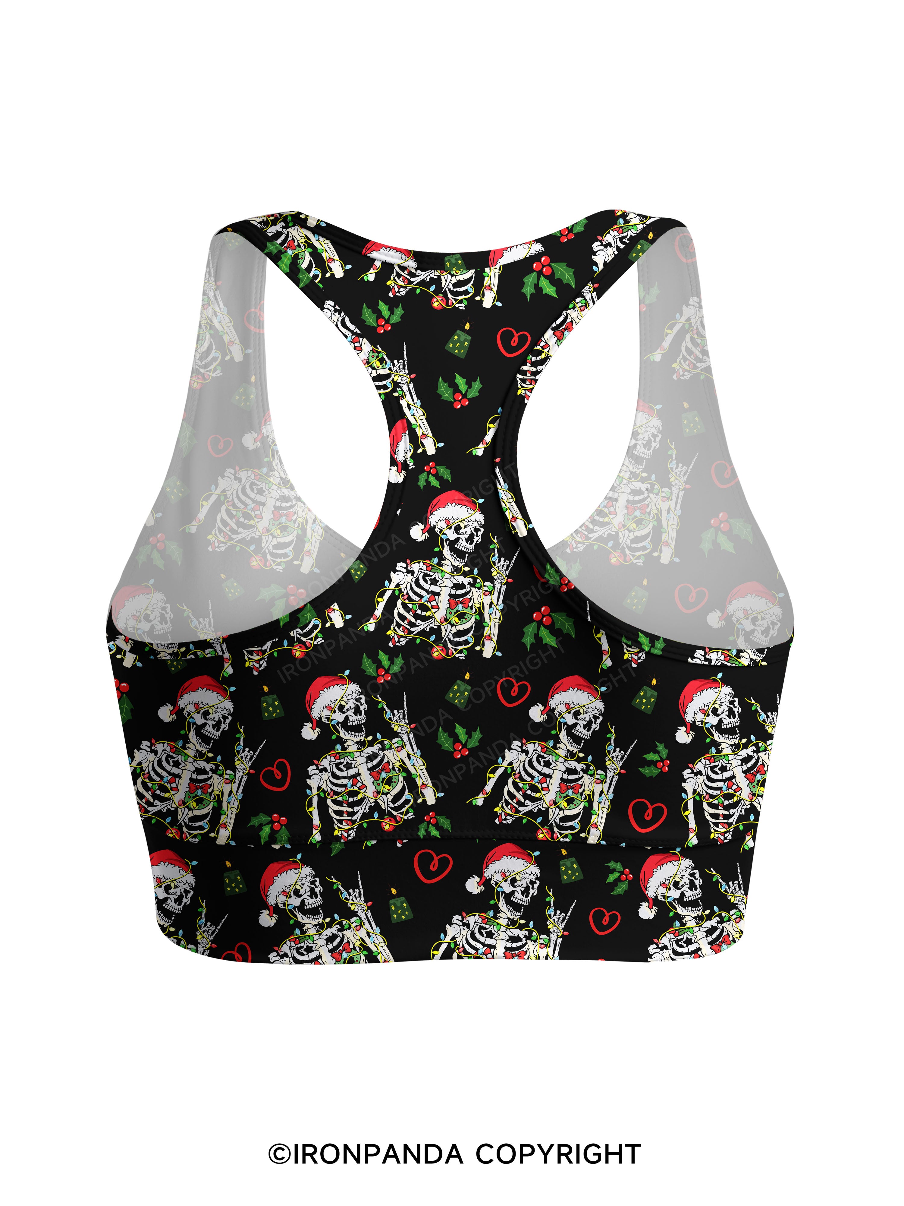 SKELETON WITH CHRISTMAS LIGHTS Racerback Sports Bra