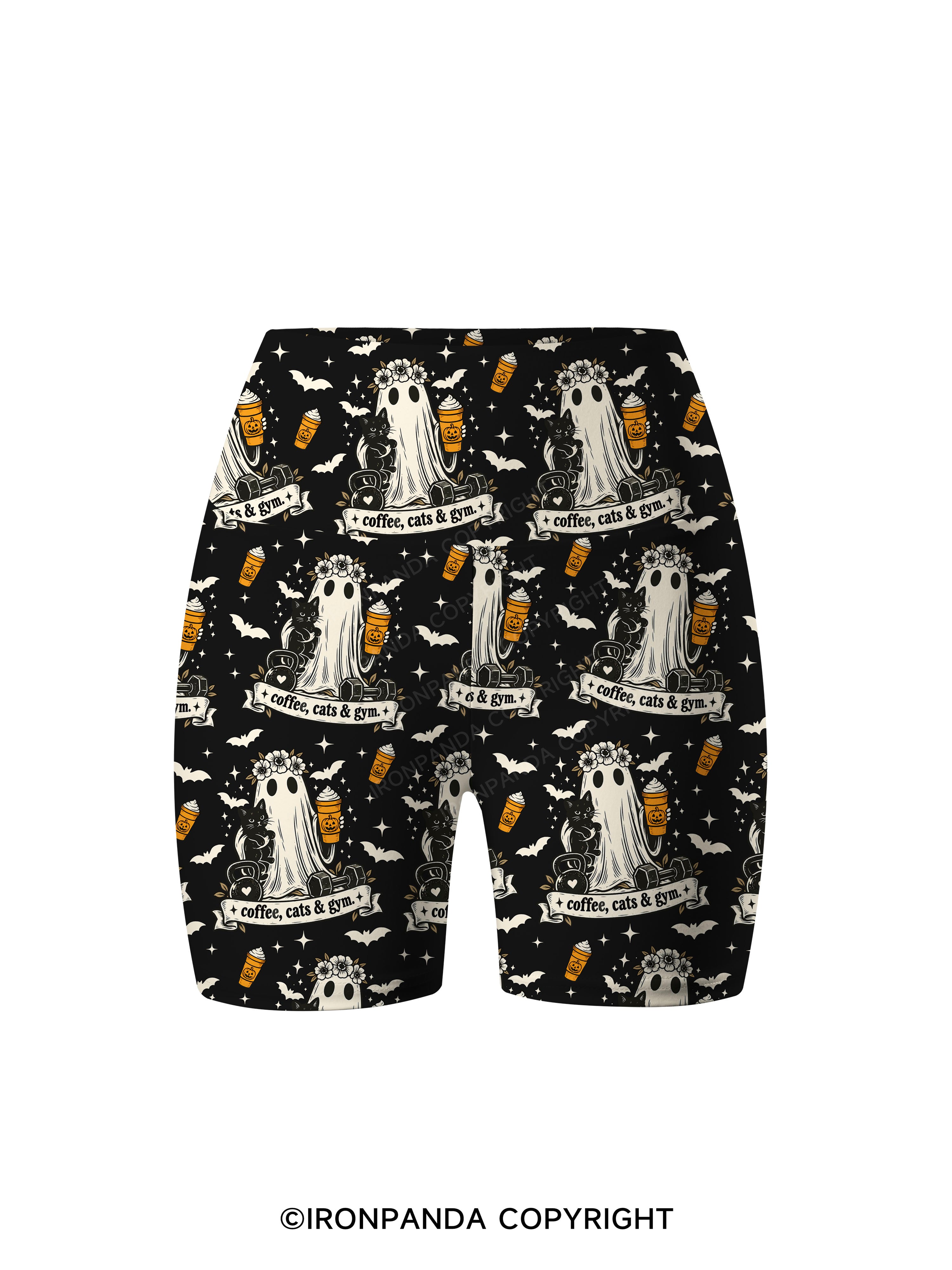 COFFEE, CATS & GYM HAPPY HALLOWEEN Printed Yoga Cycling Shorts