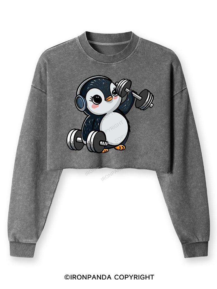 DUMBBELL PENGUIN Washed Long-Sleeve Crop Top