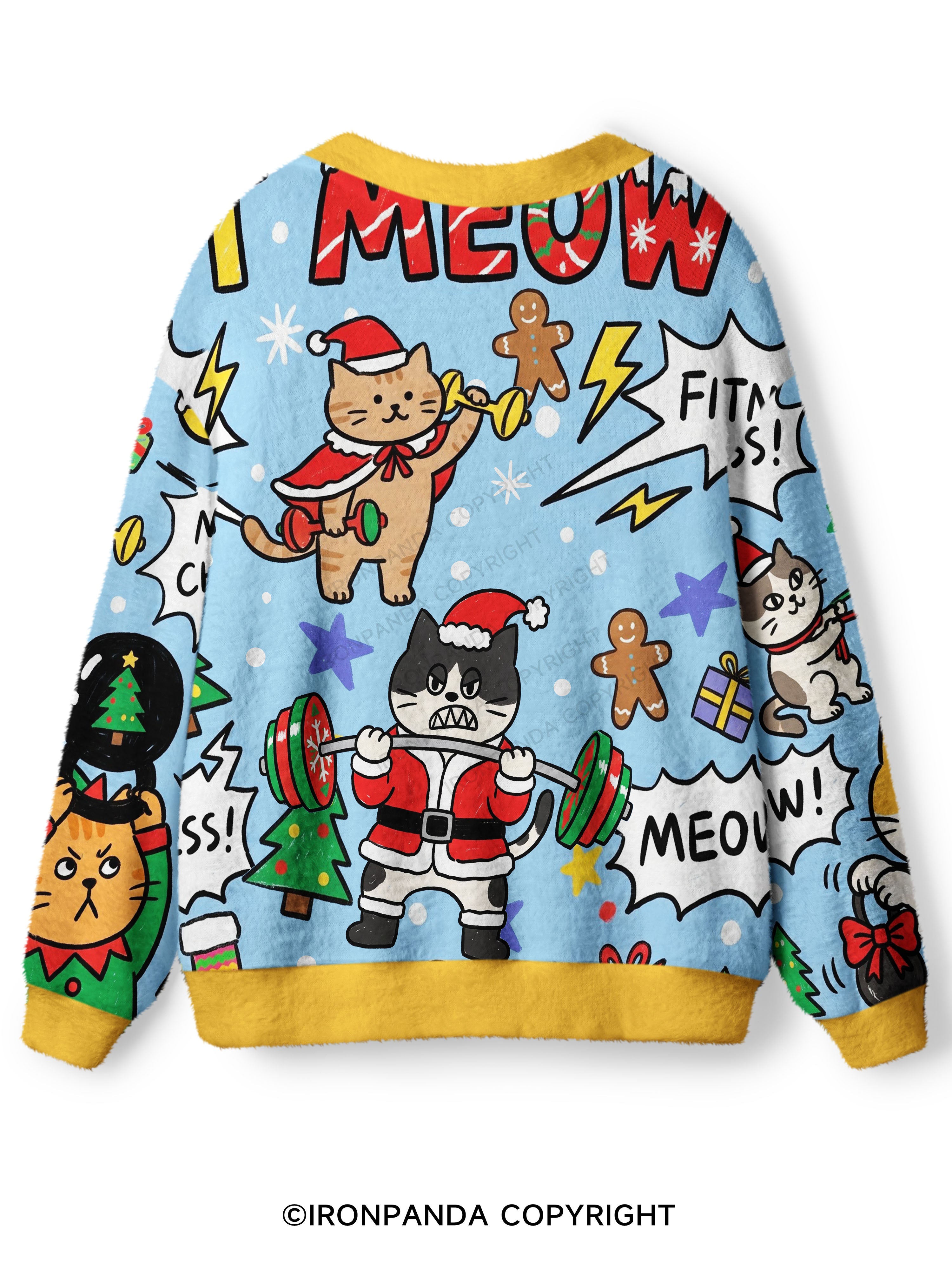 Gym Christmas Cats Ugly Cardigan Sweater