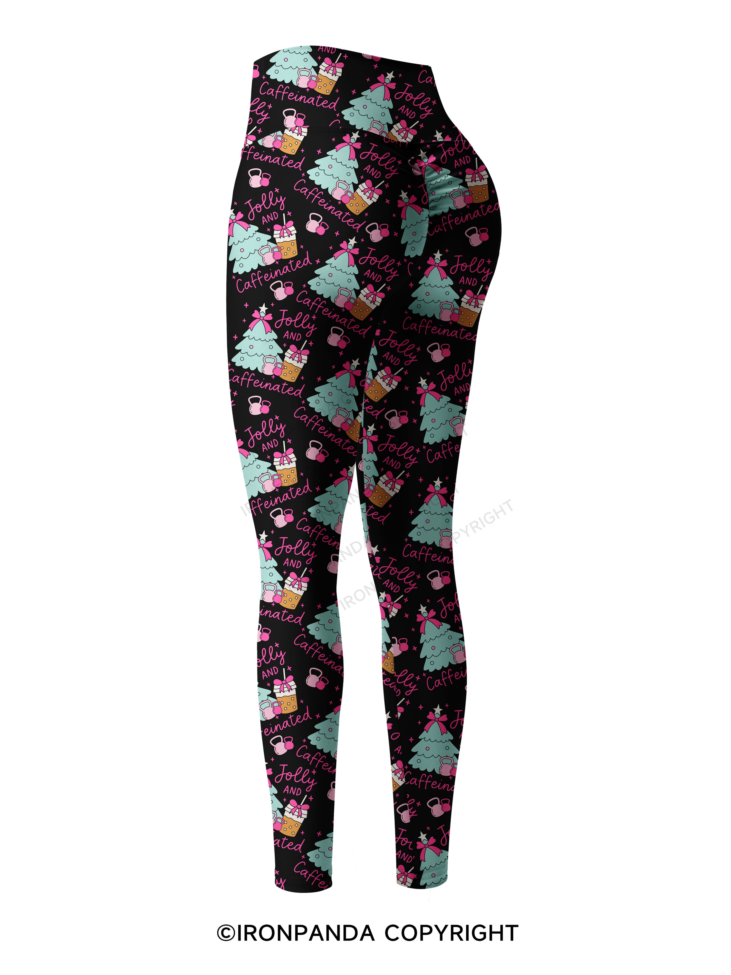 JOLLY AND CAFFEINATED Printed Yoga Pants