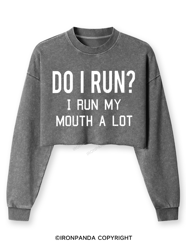 I RUN MY MOUTH Washed Long-Sleeve Crop Top