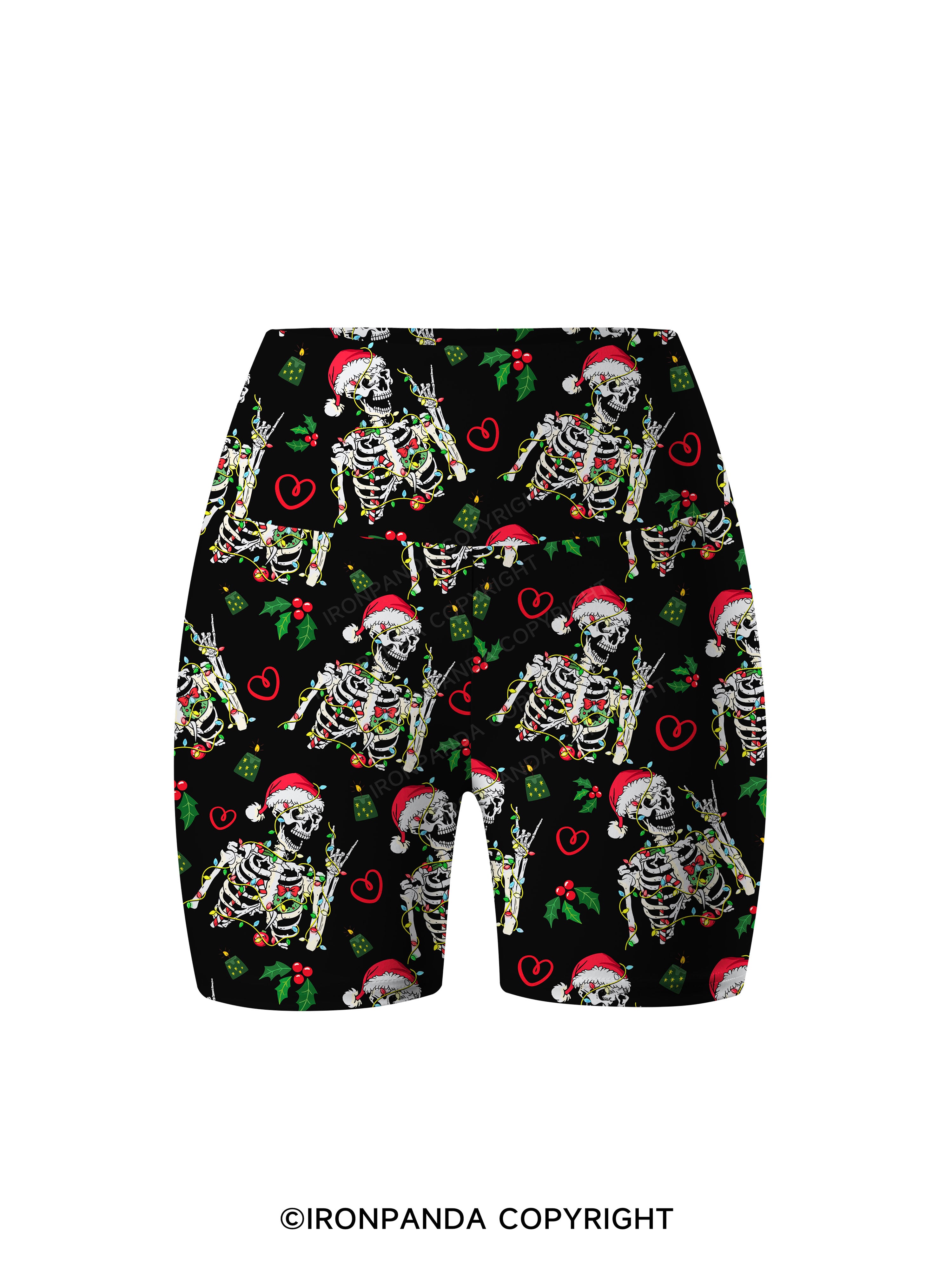 SKELETON WITH CHRISTMAS LIGHTS Printed Yoga Cycling Shorts