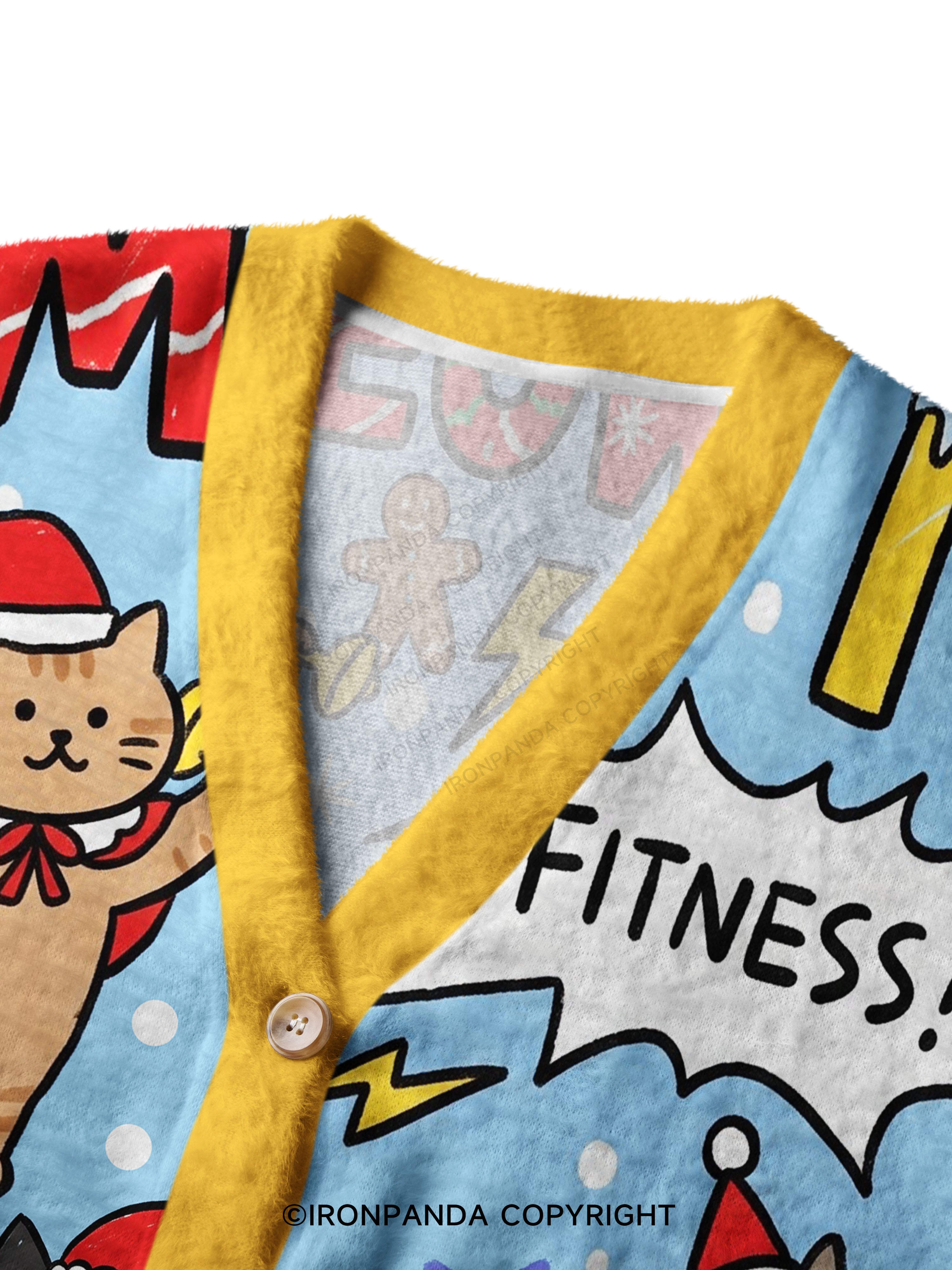 Gym Christmas Cats Ugly Cardigan Sweater