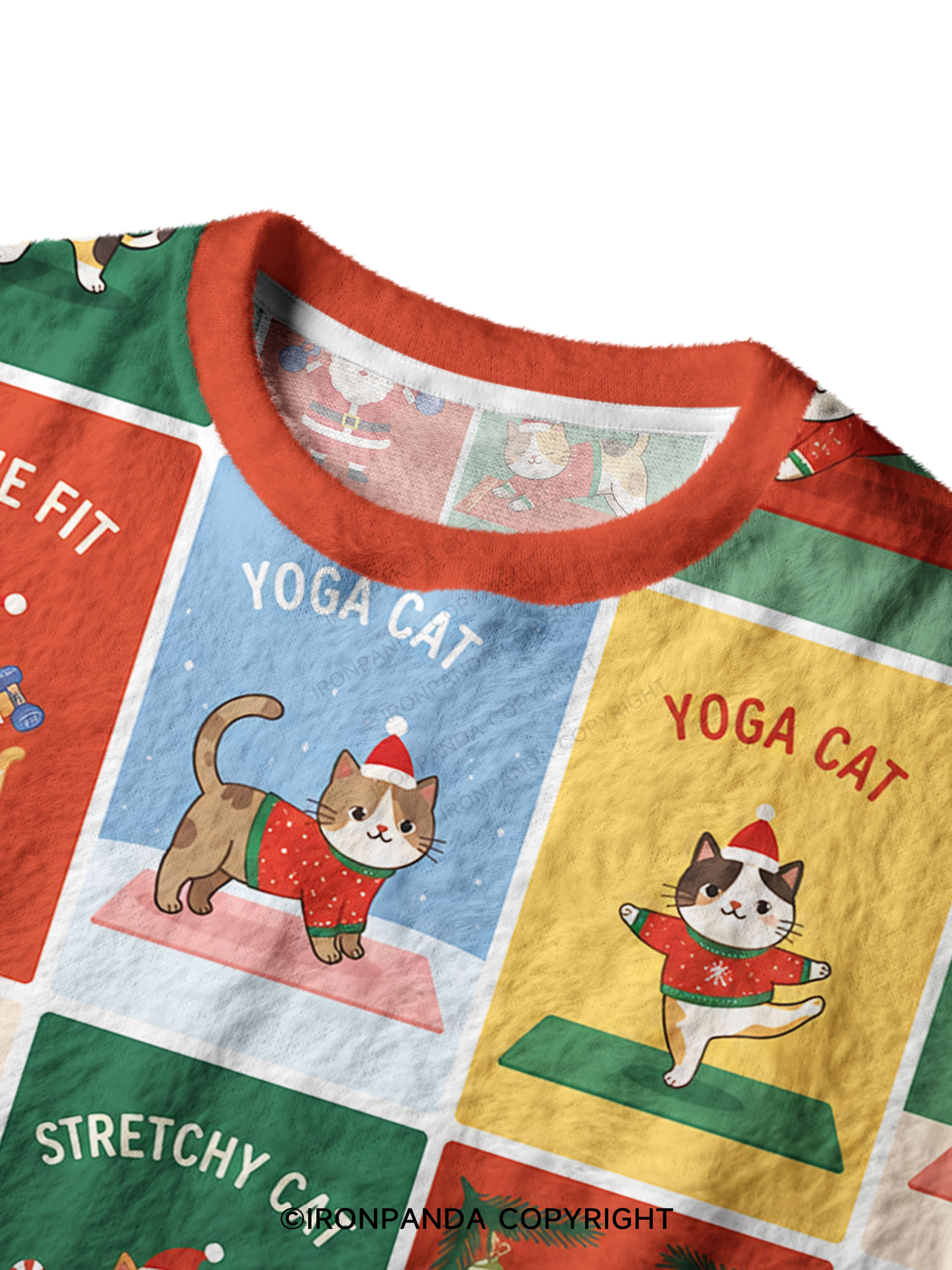 Santa Gym Cats Bundle Ugly Fuzzy Fleece Sweater