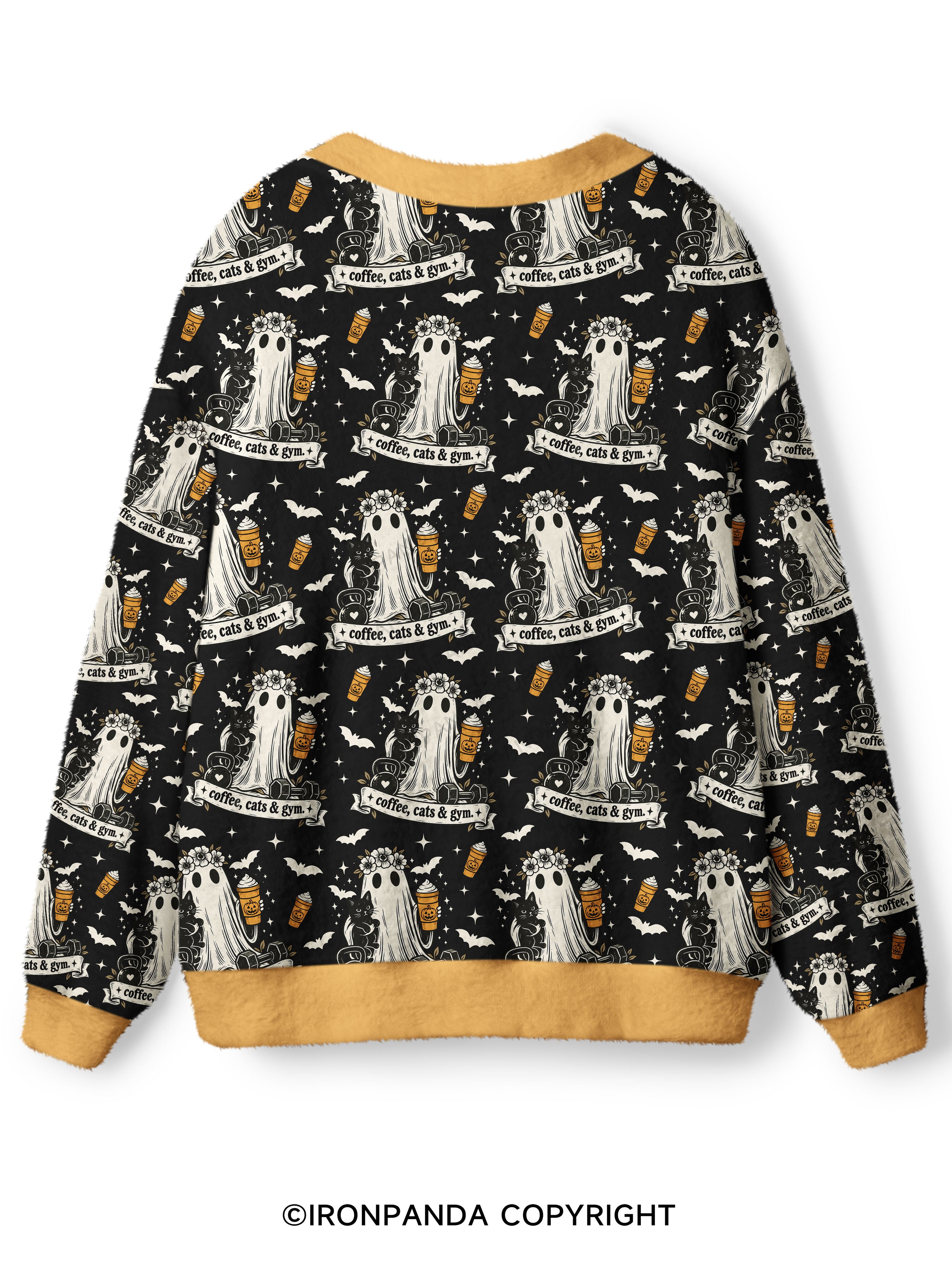 COFFEE, CATS & GYM HAPPY HALLOWEEN Ugly Cardigan Sweater