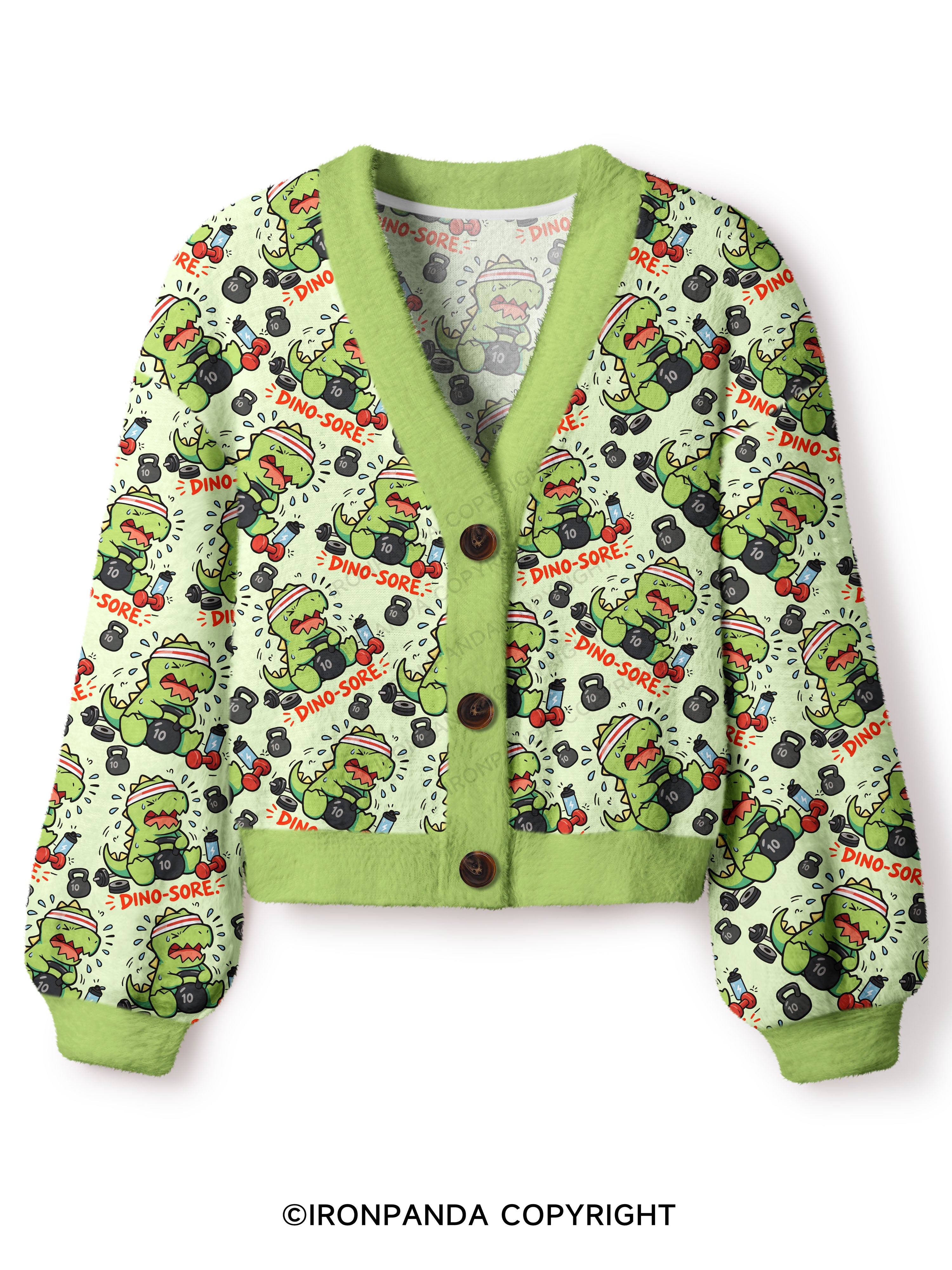 DINO-SORE Crop Ugly Cardigan Sweater