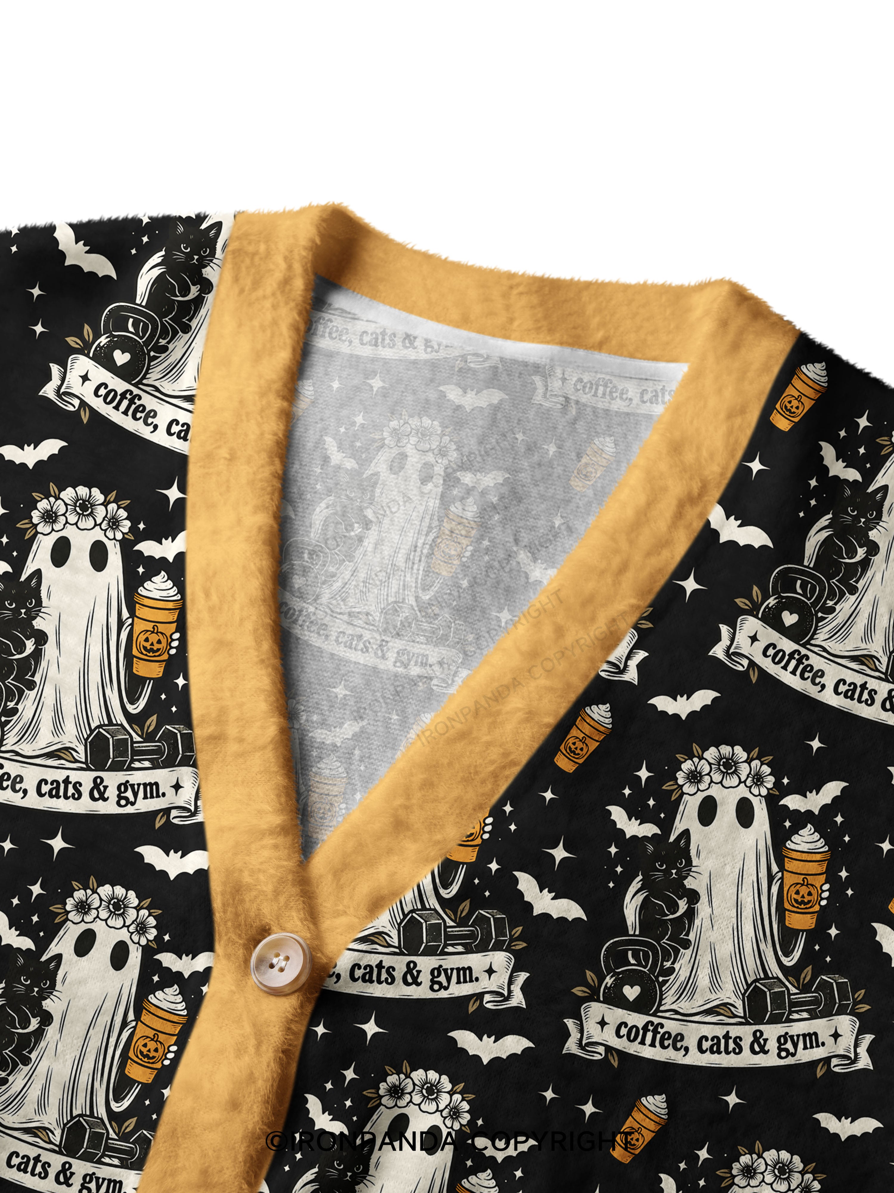 COFFEE, CATS & GYM HAPPY HALLOWEEN Crop Ugly Cardigan Sweater