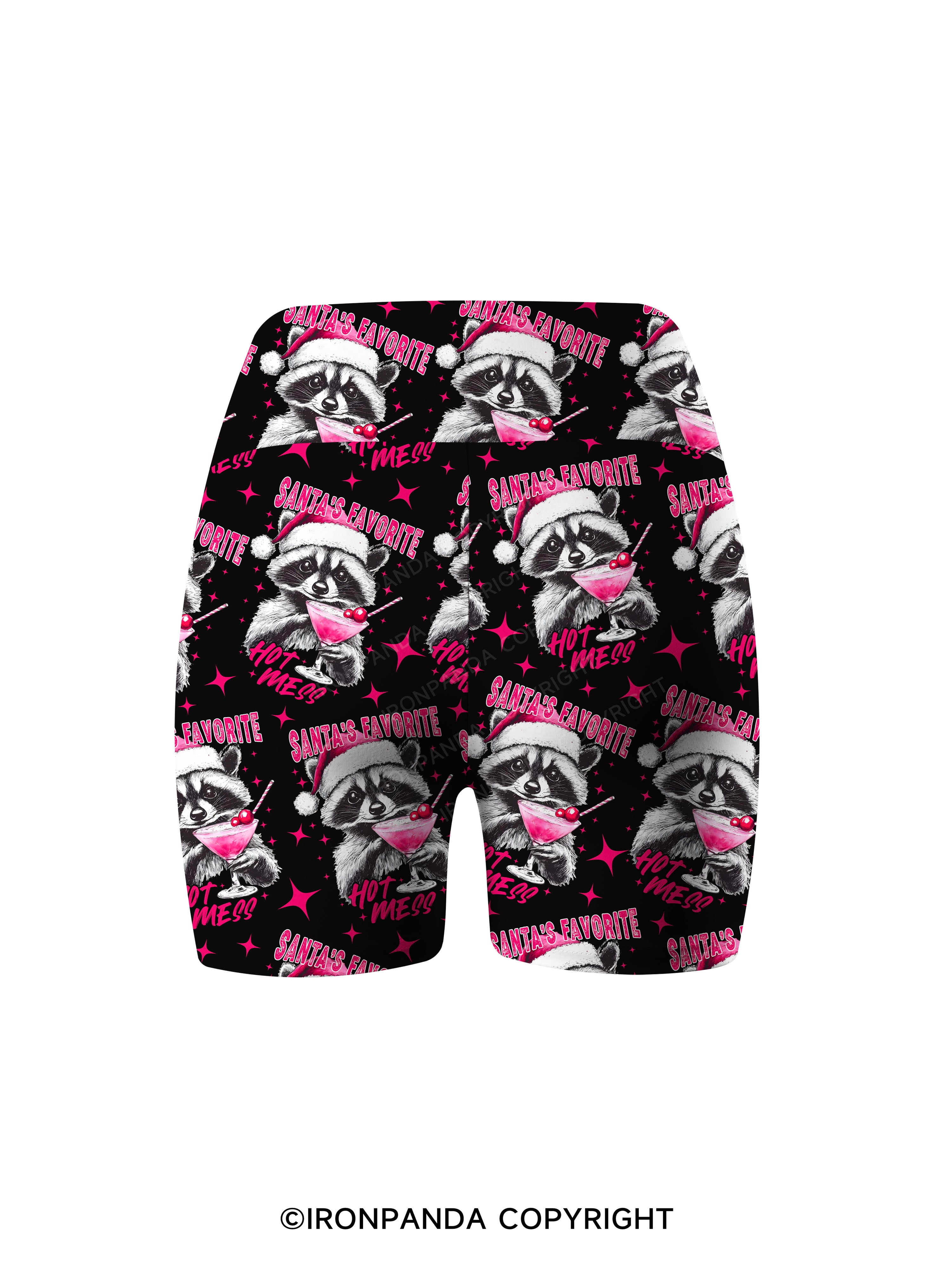 SANTA'S FAVORITE HOT MESS Printed Yoga Cycling Shorts