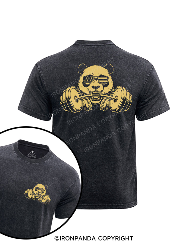 Barbell Panda printed Washed Gym Shirt