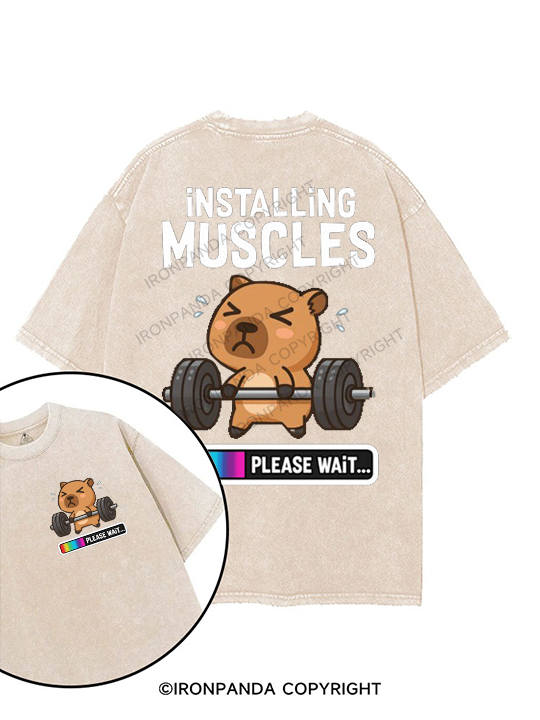 installing muscles please wait printed Gym Shirt