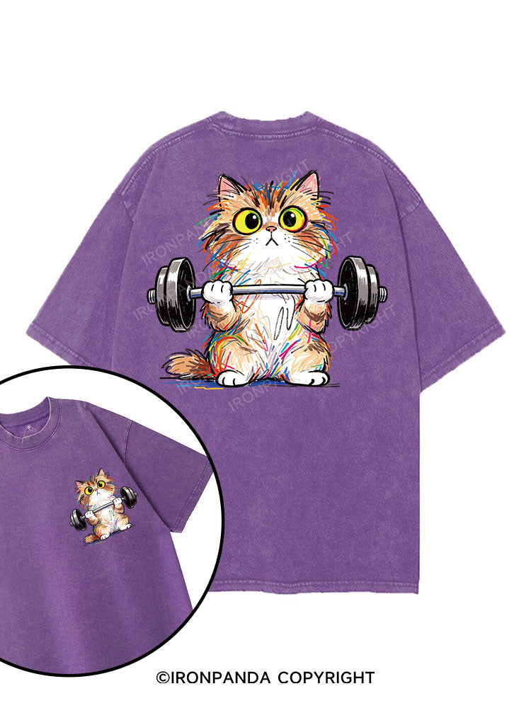 Scribble Kitty Curls printed Gym Shirt