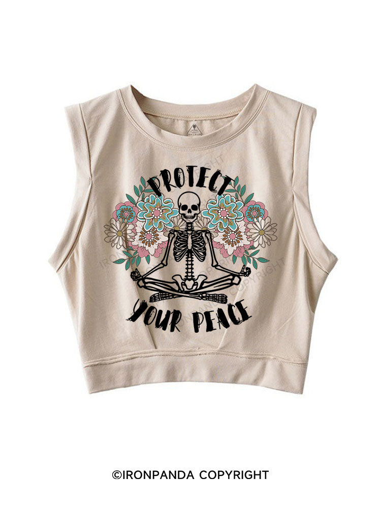 PROTECT YOUR PEACE SLEEVELESS CROP TOPS