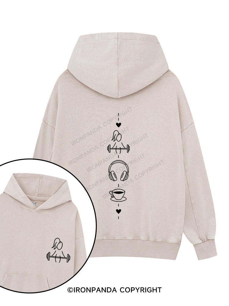 BARBELL, BEATS & BREW Printed Washed Gym Hoodie