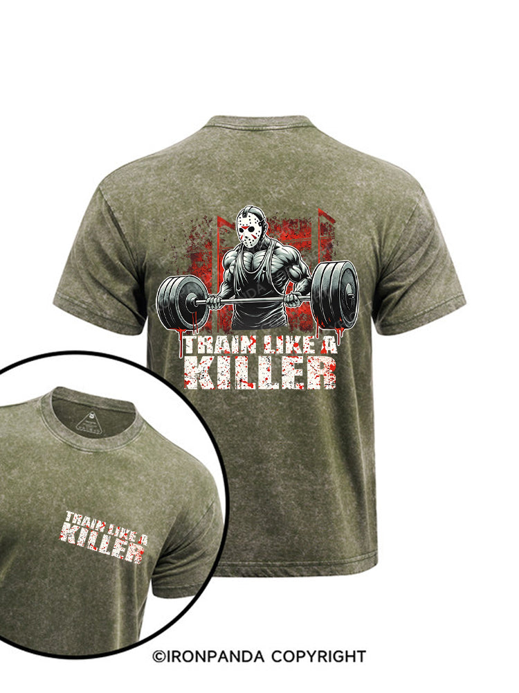 Train Like A Killer Printed Washed Gym Shirt