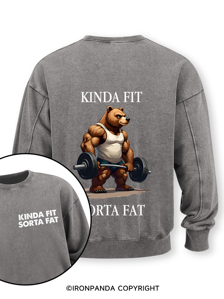 KINDA FIT SORTA FAT MUSCLE BEAR Double-Sided Printed Washed Sweatshirt