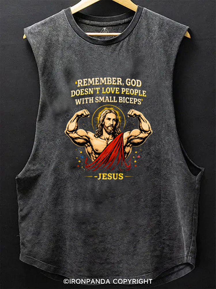 Funny Gym Jesus Small Biceps Scoop Bottom Cotton Tank