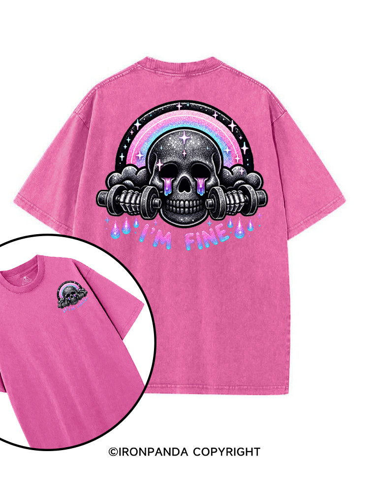 I'M FINE SPARKLE SKELETON printed Gym Shirt