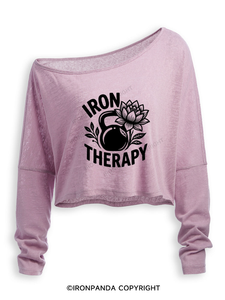 IRON THERAPY FITNESS WORKOUT Off Shoulder Long Sleeve Crop Top