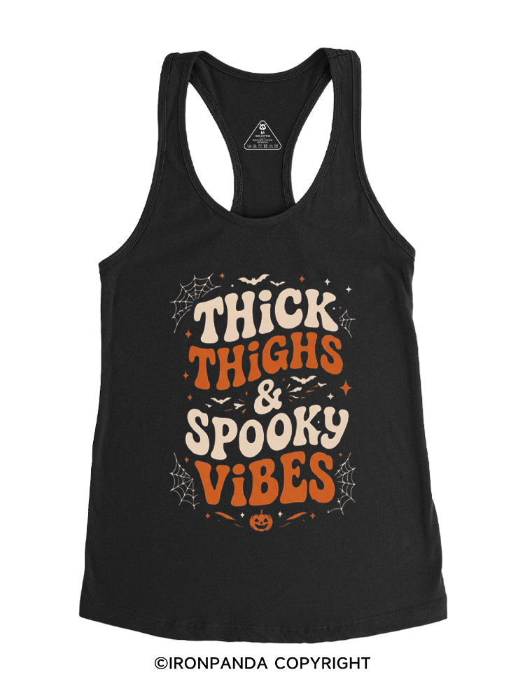 Thick Thighs And Spooky Vibes Skeleton Halloween Gym Racerback Tank