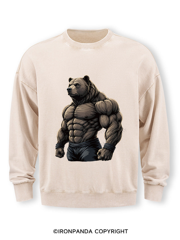 Muscular Bear Bodybuilder Performance Washed Sweatshirt
