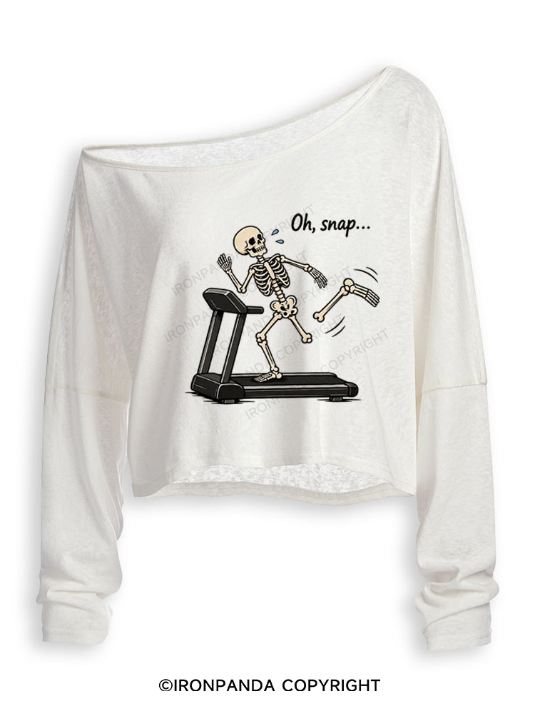 Oh Snap Funny Skeleton Off Shoulder Long Sleeve Crop Top
