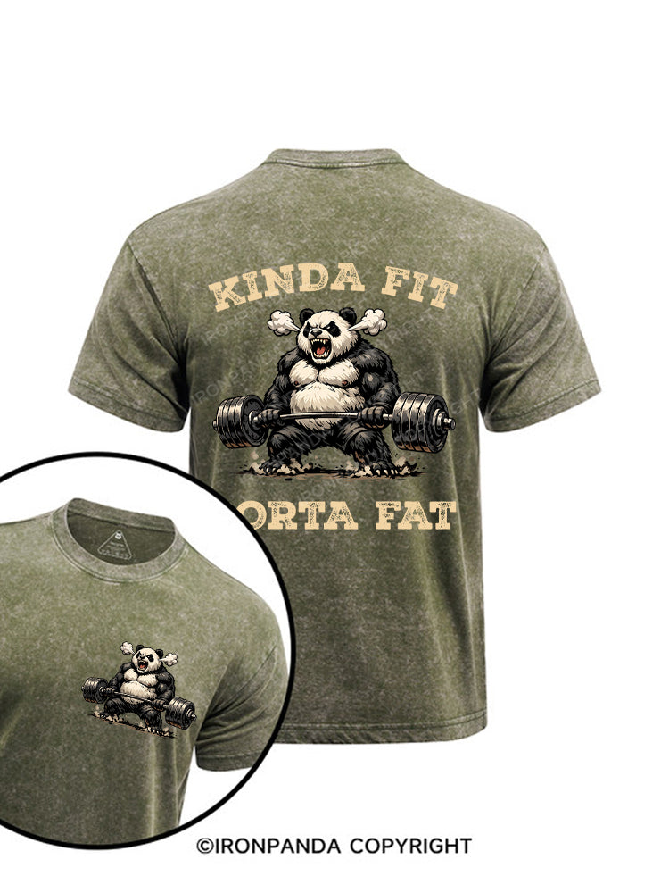 Kinda Fit Sorta Fat Panda Weightlifting Printed Washed Gym Shirt