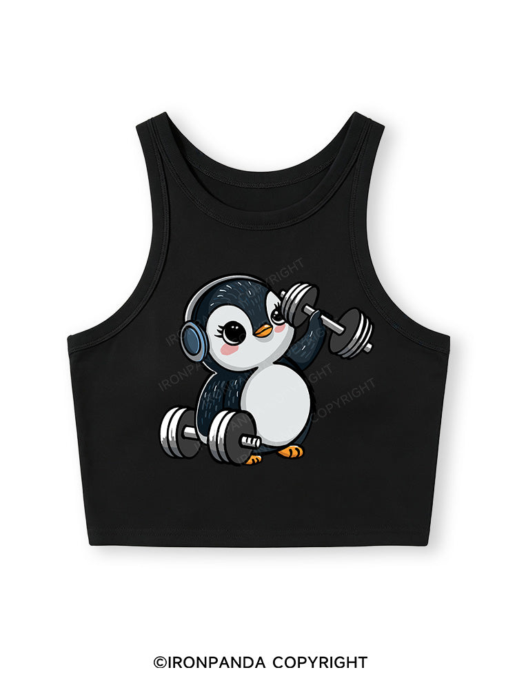 DUMBBELL PENGUIN Fitted Crop Tank Top