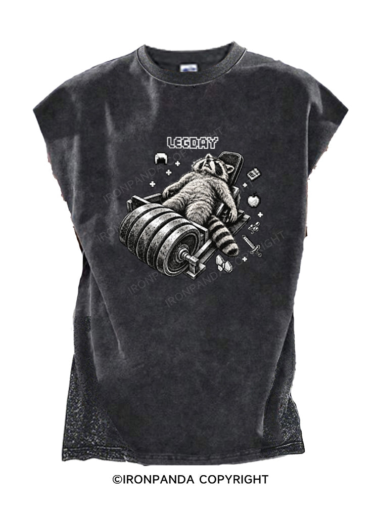 Heavy Leg Press Gamer Leg Day Raccoon Cut Off Tank