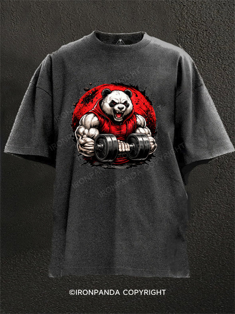 Buff Panda Lifting Weights Washed Gym Shirt
