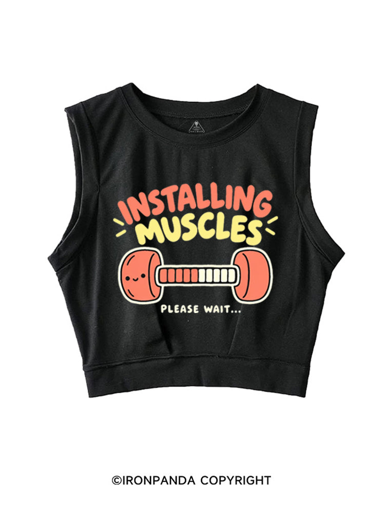 Installing Muscles Please Wait Smiling Dumbbell SLEEVELESS CROP TOPS