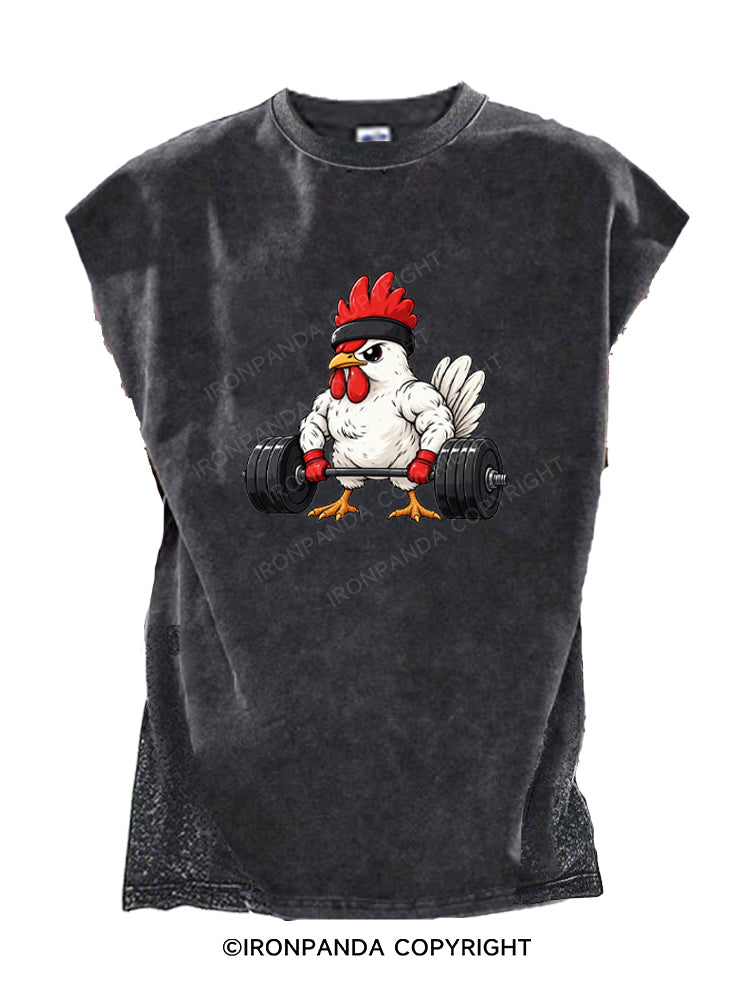 Buff Rooster Weightlifting Funny Chicken Cut Off Tank