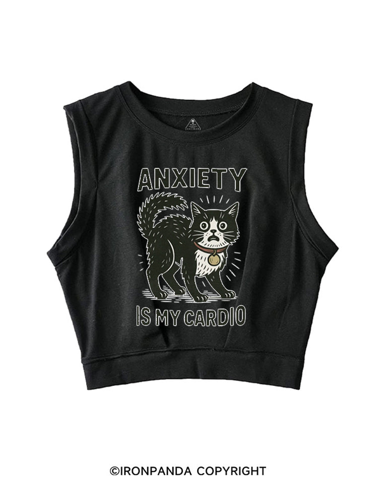 ANXIETY IS MY CARDIO CUTE KITTY SLEEVELESS CROP TOPS